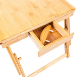 Laptop Desk Table Adjustable 100% Bamboo Foldable Breakfast Serving Bed Tray w' Tilting Top Drawer